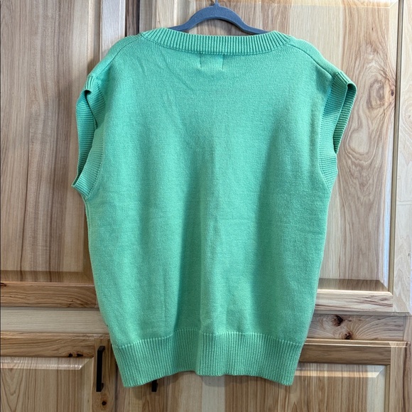 Steady Hands Lime Green V-Neck Sleeveless Spring Oversized Sweater Vest Sz S/M - Picture 5 of 9